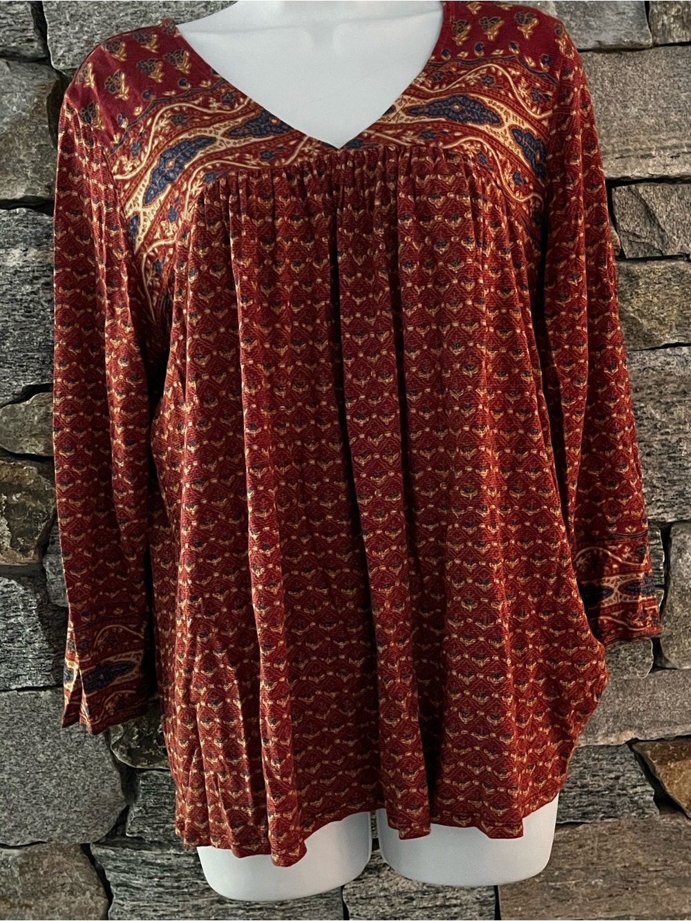 Lucky Brand Red Paisley Printed V-Neck Top